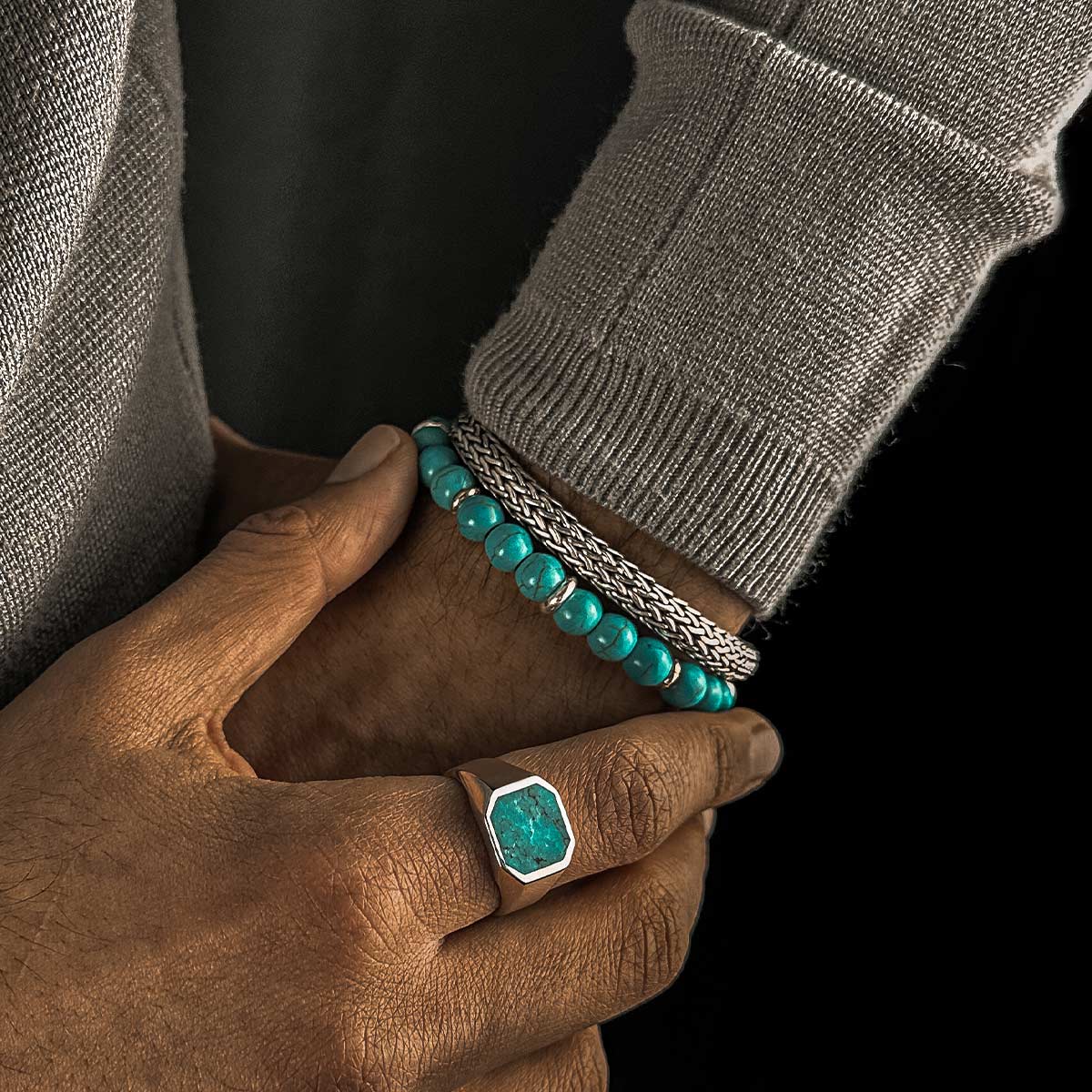 Nuri - Adjustable Turquoise Beaded Bracelet in Silver 8mm - Image 12