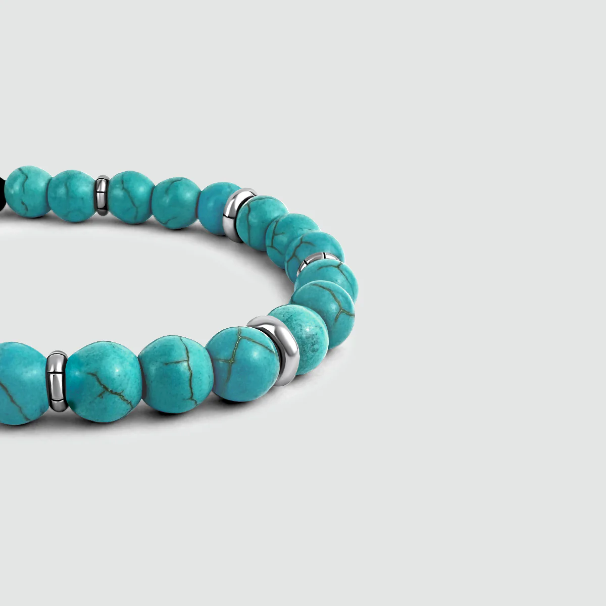 Nuri - Adjustable Turquoise Beaded Bracelet in Silver 8mm - Image 3