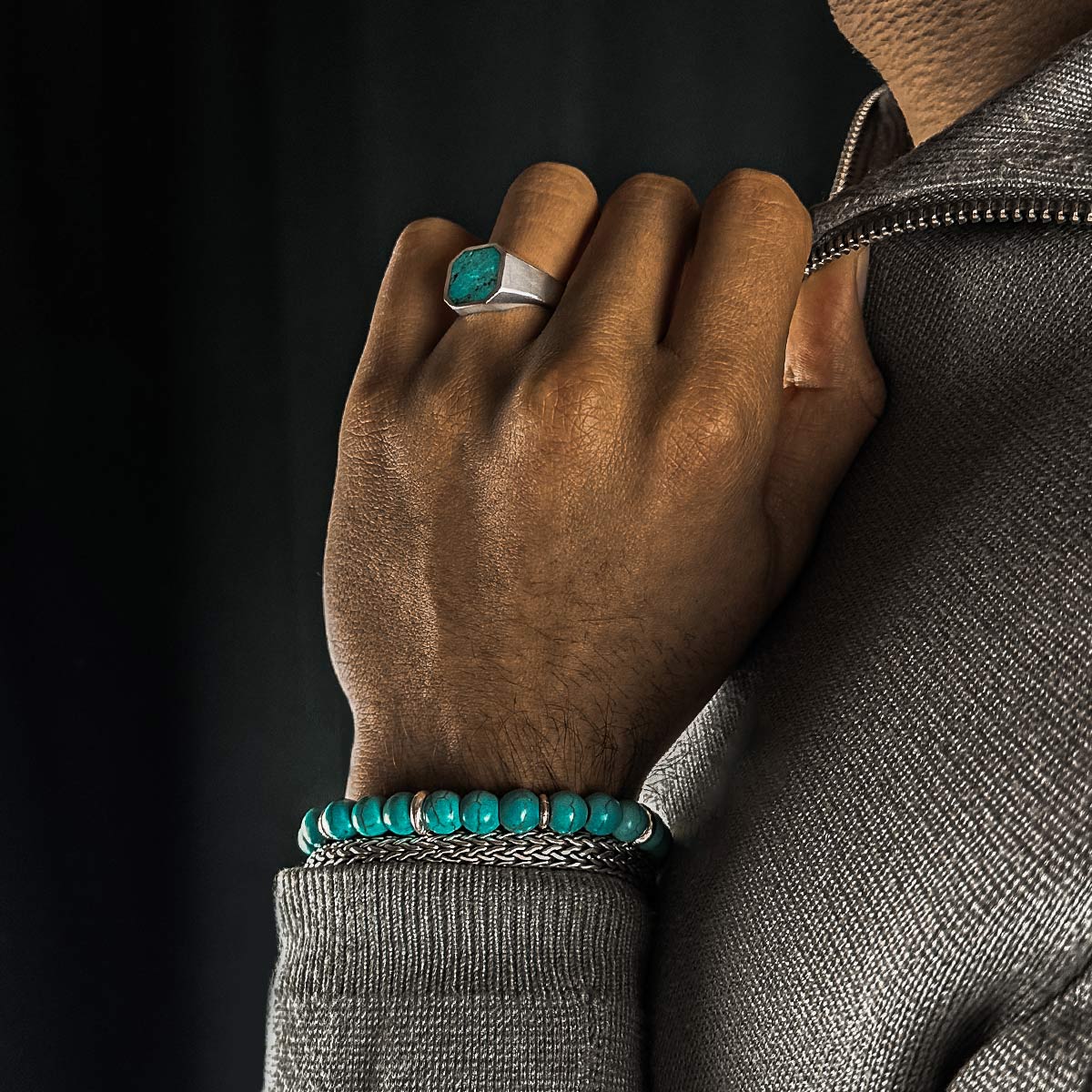 Nuri - Adjustable Turquoise Beaded Bracelet in Silver 8mm - Image 4