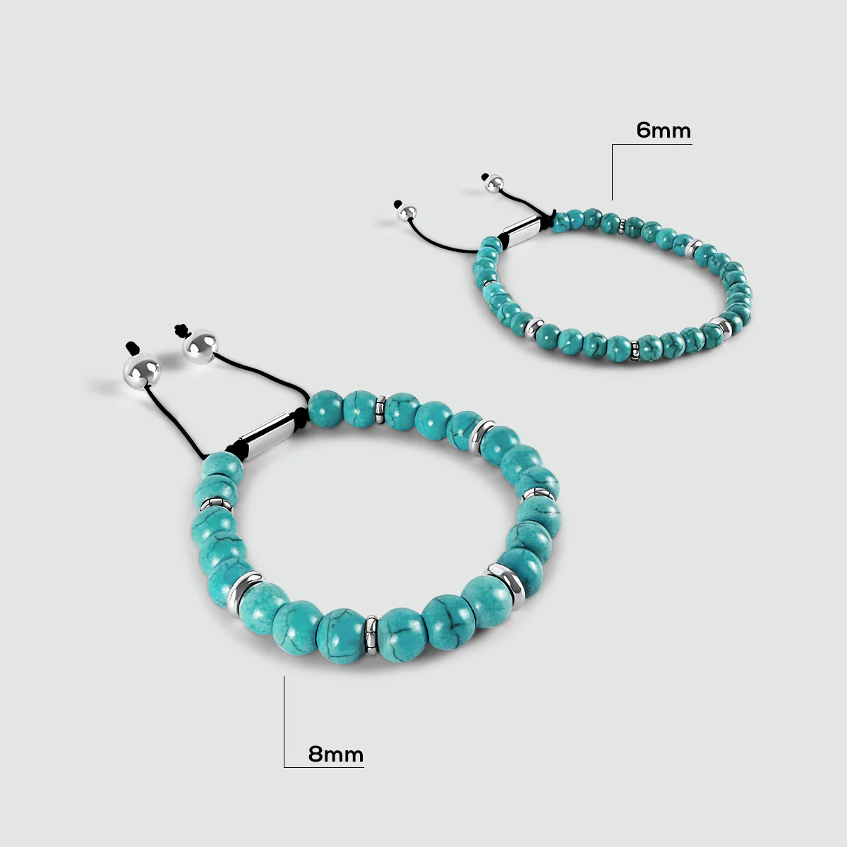 Nuri - Adjustable Turquoise Beaded Bracelet in Silver 8mm - Image 5