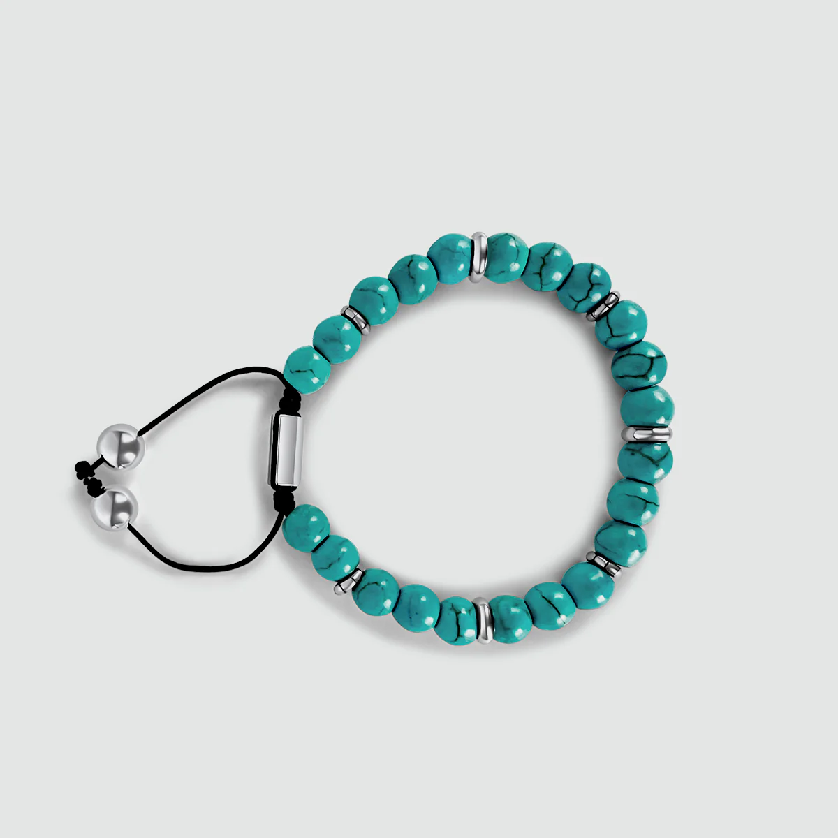 Nuri - Adjustable Turquoise Beaded Bracelet in Silver 8mm - Image 9