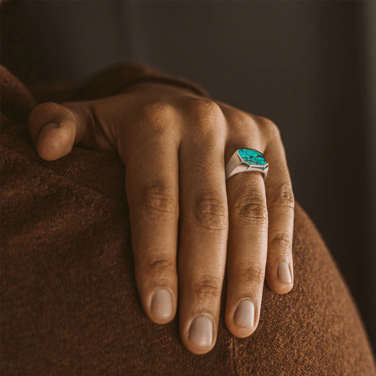 Nuri - Sterling Silver Blue Turquoise Signet Ring 13mm - Image 10
