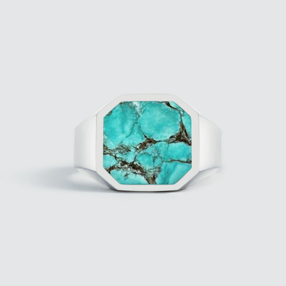Nuri - Sterling Silver Blue Turquoise Signet Ring 13mm - Image 3