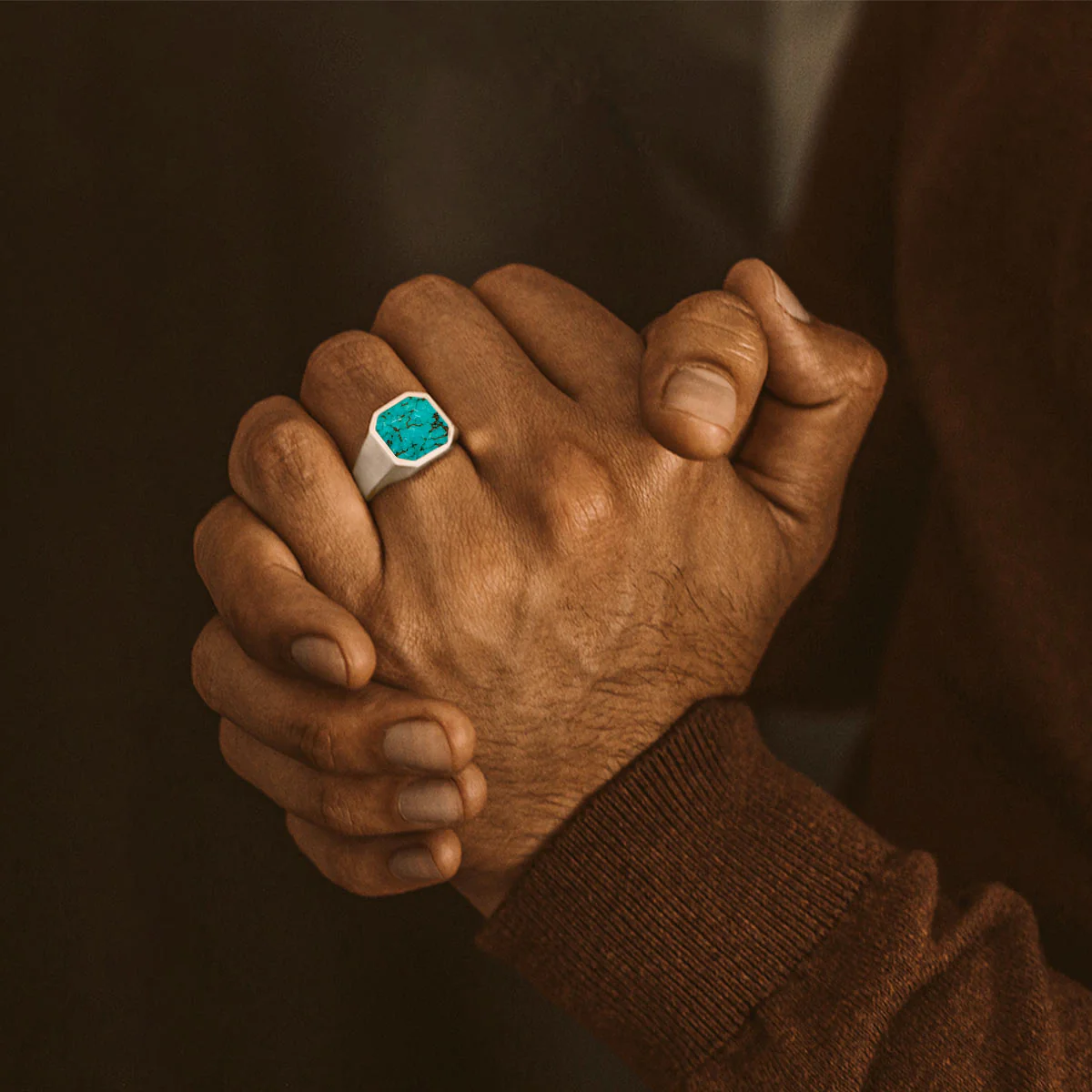 Nuri - Sterling Silver Blue Turquoise Signet Ring 13mm - Image 4