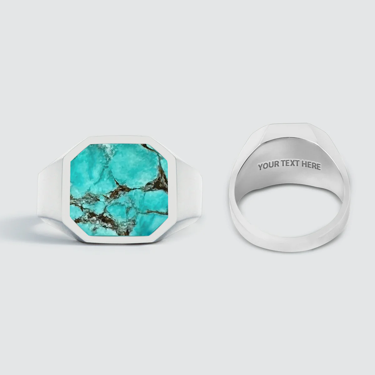 Nuri - Sterling Silver Blue Turquoise Signet Ring 13mm - Image 7