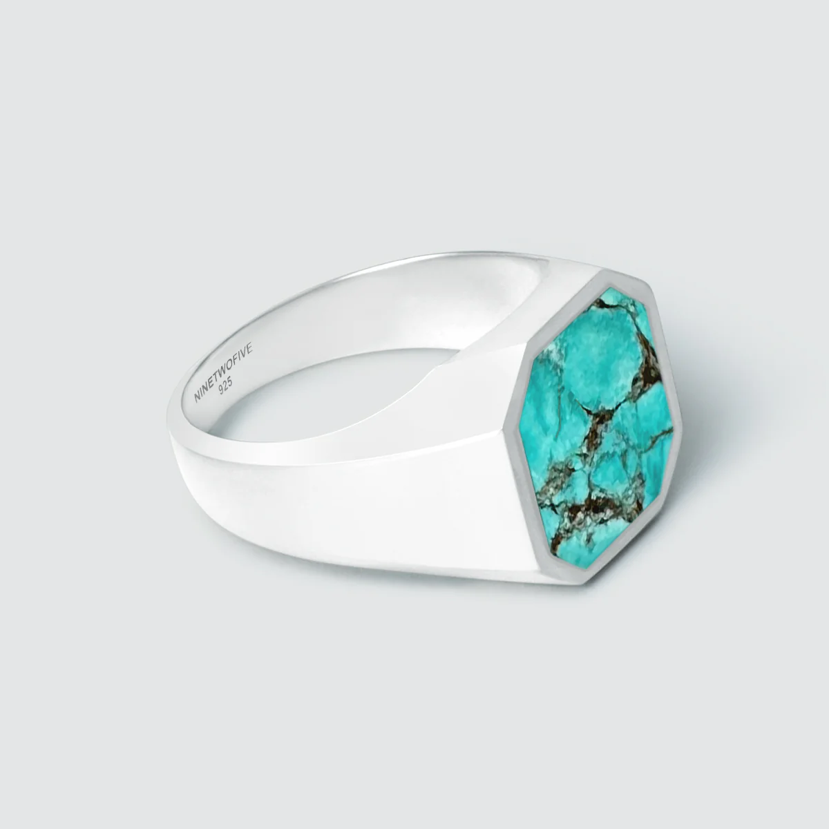 Nuri - Sterling Silver Blue Turquoise Signet Ring 13mm - Image 9