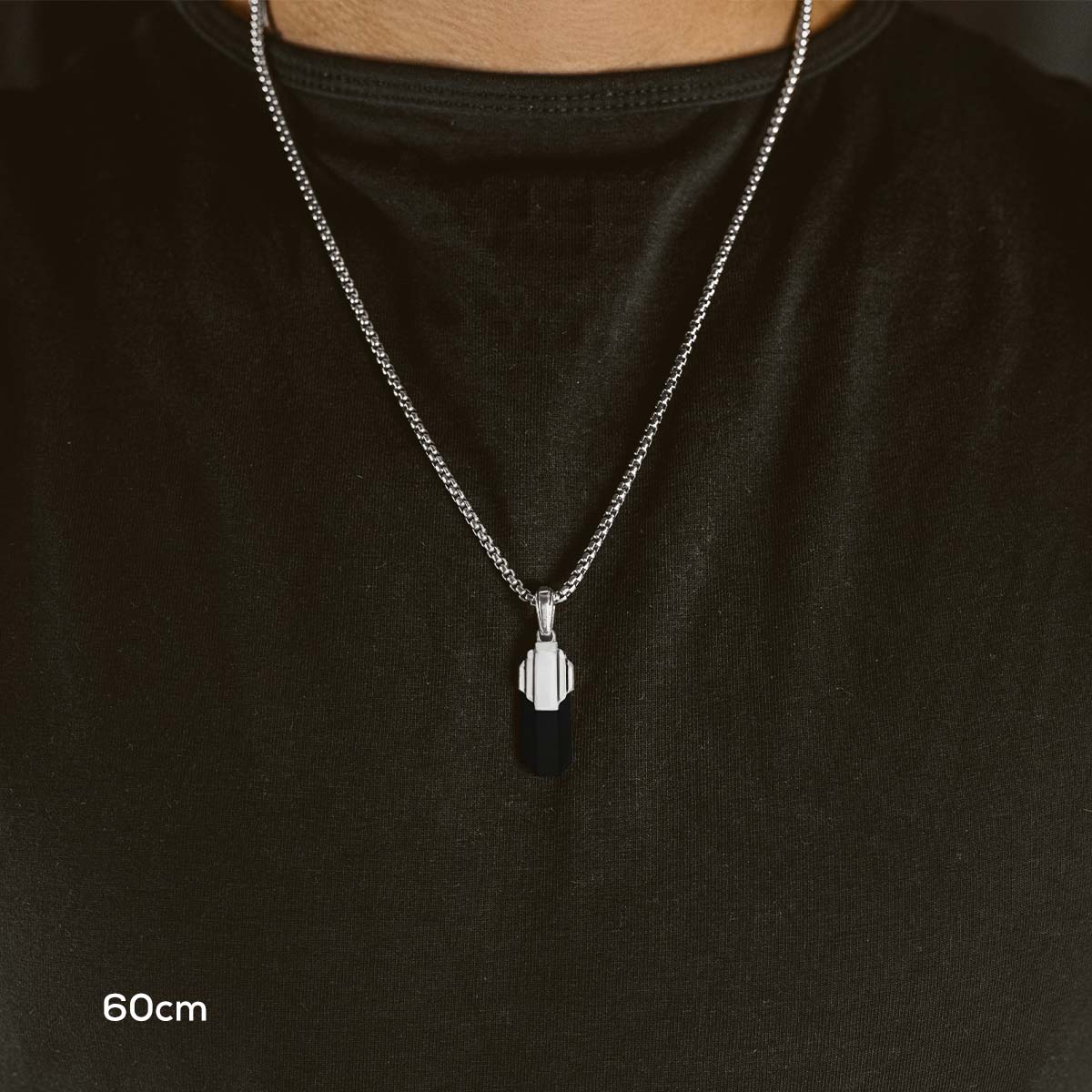 Tahsin - Art Deco Silver Black Onyx Pendant - Image 6