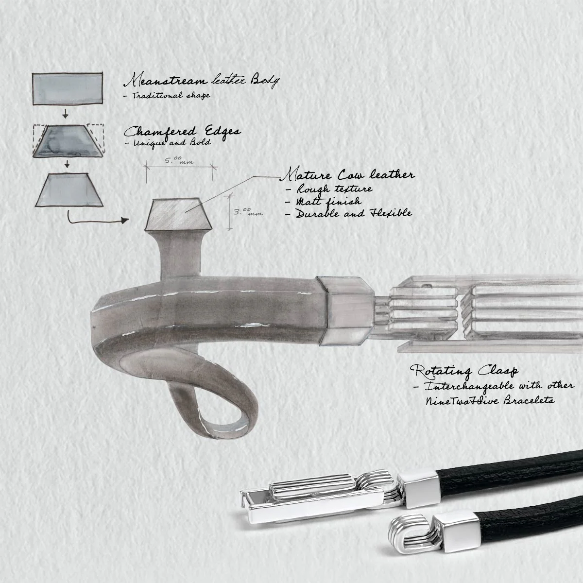 Rami - Genuine Black Leather Bracelet 5mm - Image 5