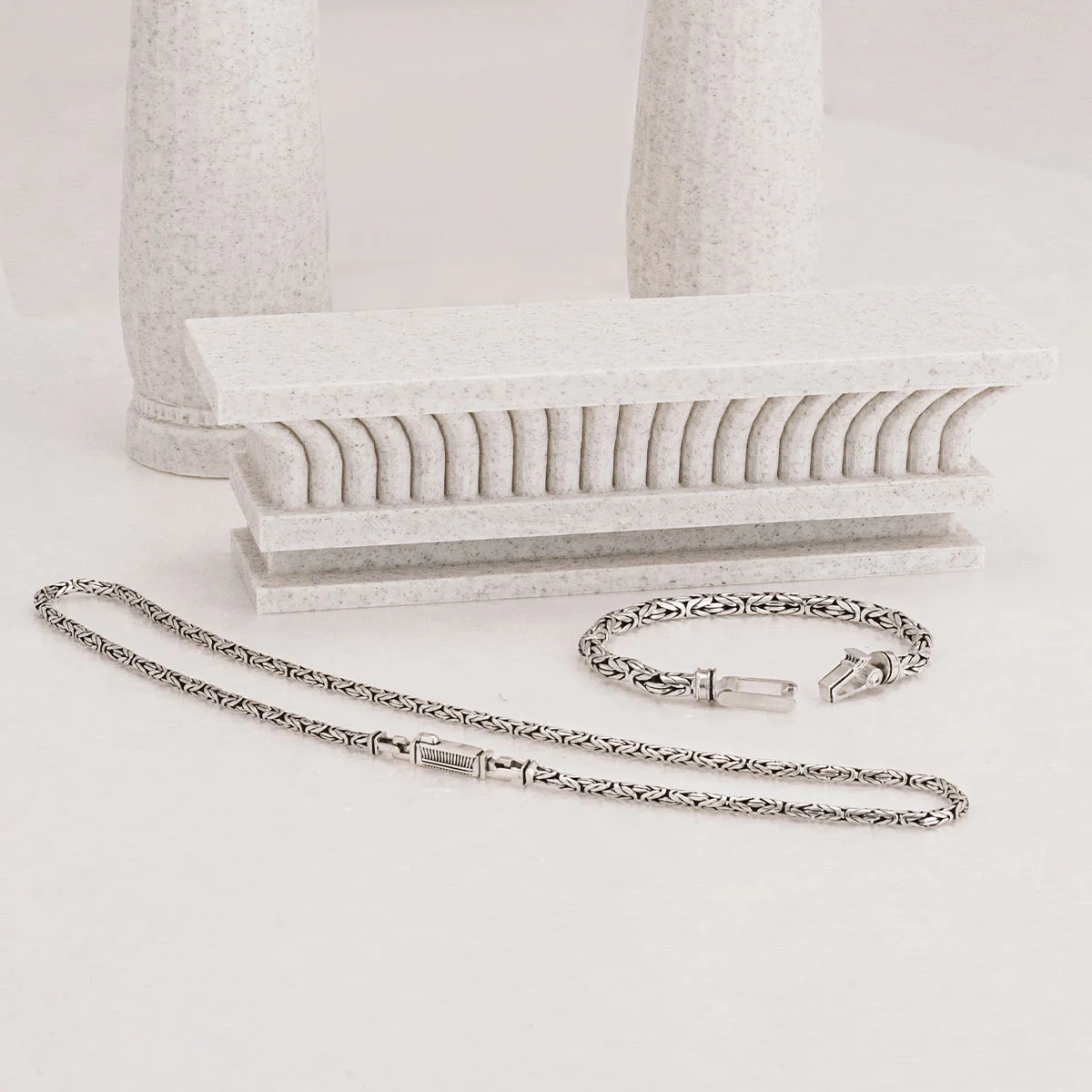 Ramsi - Cavetto Sterling Silver Byzantine Chain Necklace 3.5 mm - Image 14