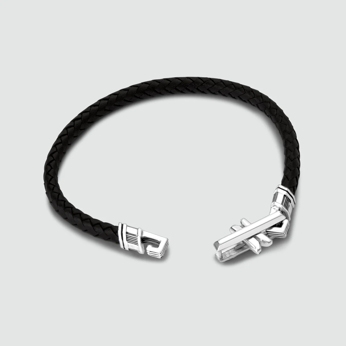 Rasil - Braided Black Leather Bracelet with Sterling Silver 5.5mm - Image 5