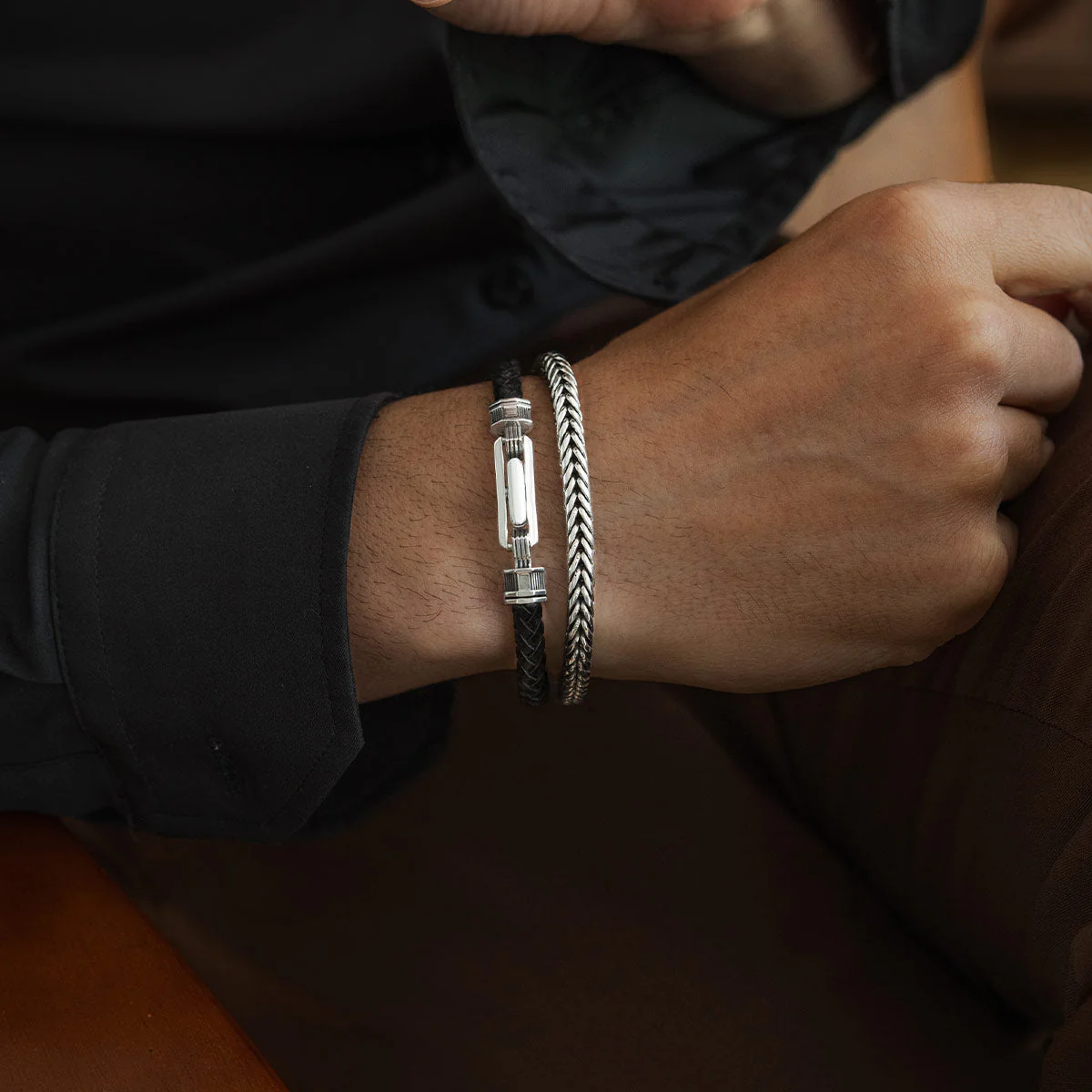 Rasil - Braided Black Leather Bracelet with Sterling Silver 5.5mm - Image 6