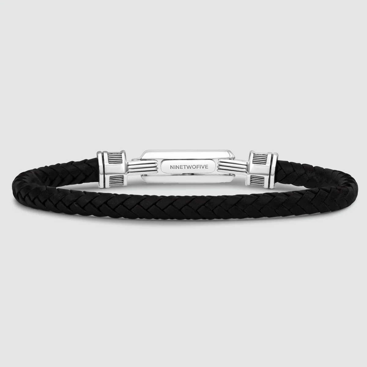 Rasil - Braided Black Leather Bracelet with Sterling Silver 5.5mm - Image 8