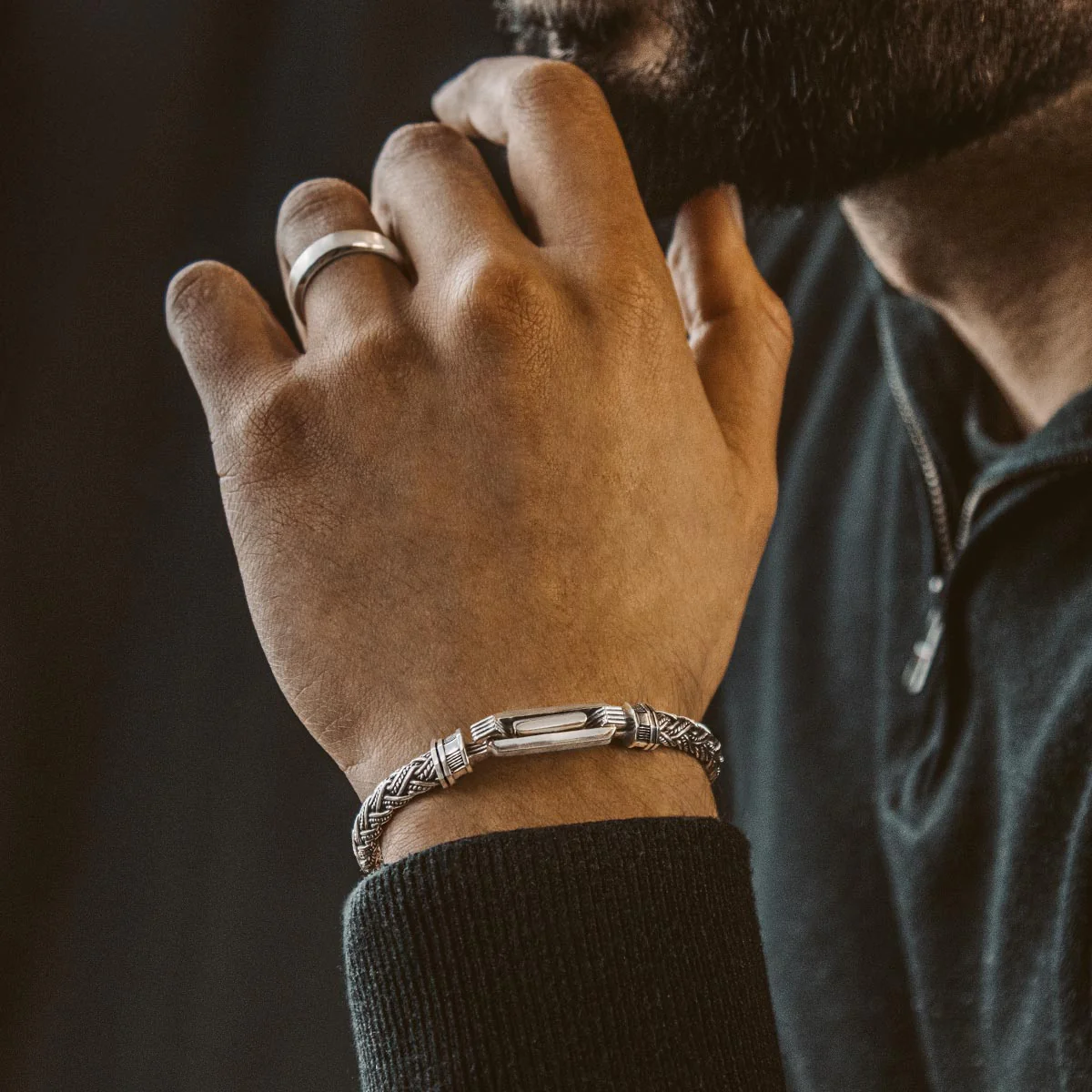 Rasim - Silver Braided Hexagon Bracelet 6mm - Image 4