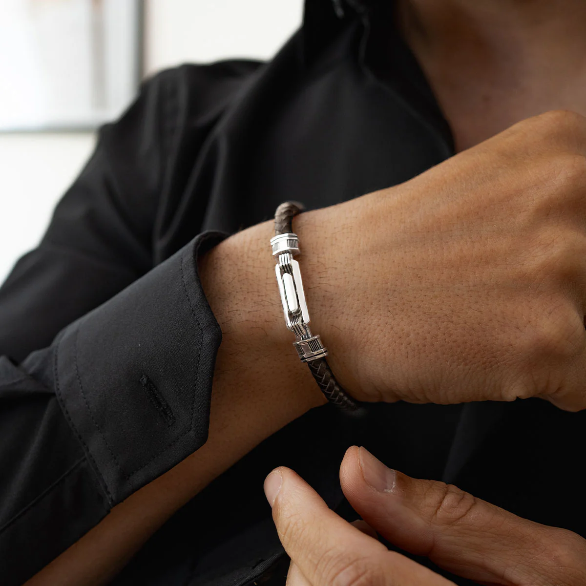 Rasiq - Braided Dark Brown Leather Bracelet with Sterling Silver 5.5mm - Image 4
