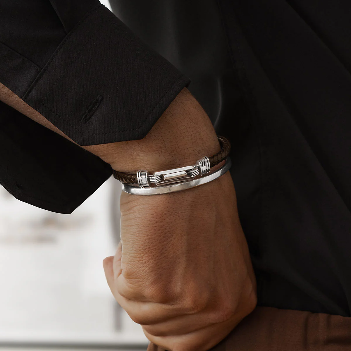 Rasiq - Braided Dark Brown Leather Bracelet with Sterling Silver 5.5mm - Image 6