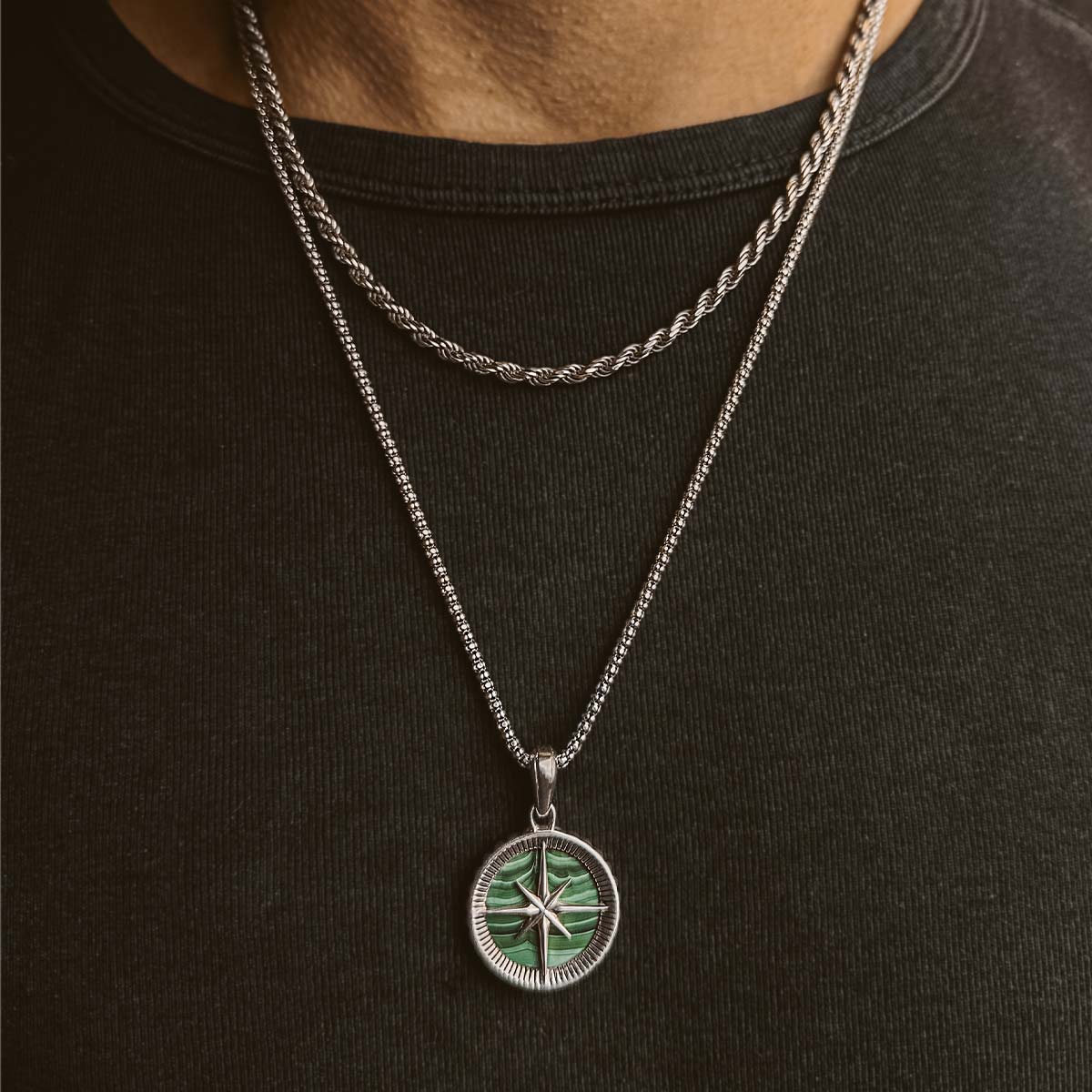 Safar - Sterling Silver Malachite Compass Pendant - Image 10