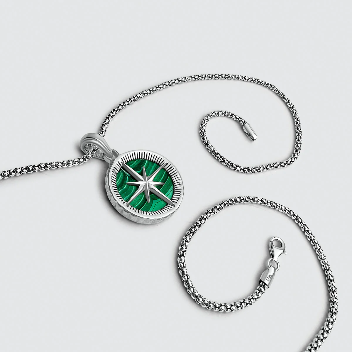 Safar - Sterling Silver Malachite Compass Pendant - Image 11