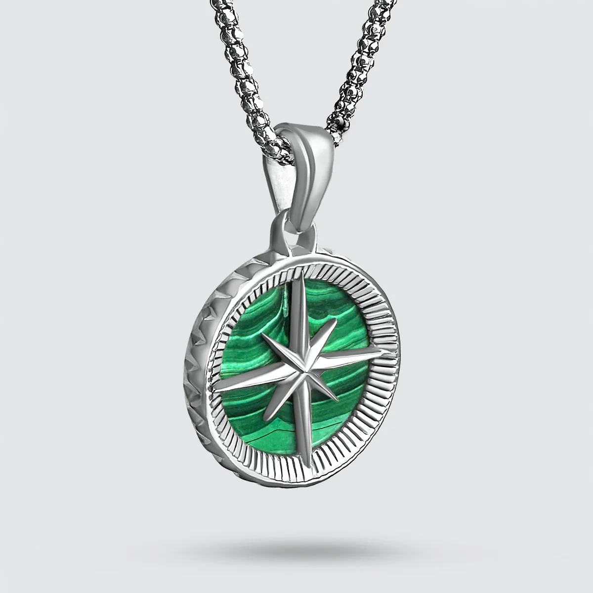 Safar - Sterling Silver Malachite Compass Pendant - Image 3