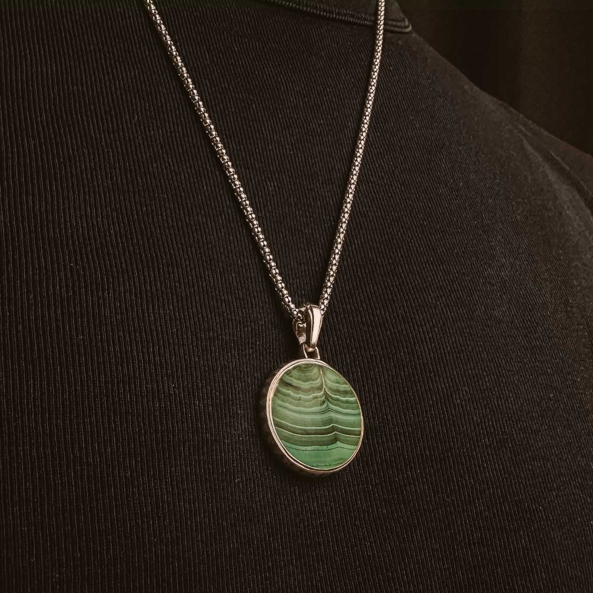 Safar - Sterling Silver Malachite Compass Pendant - Image 4