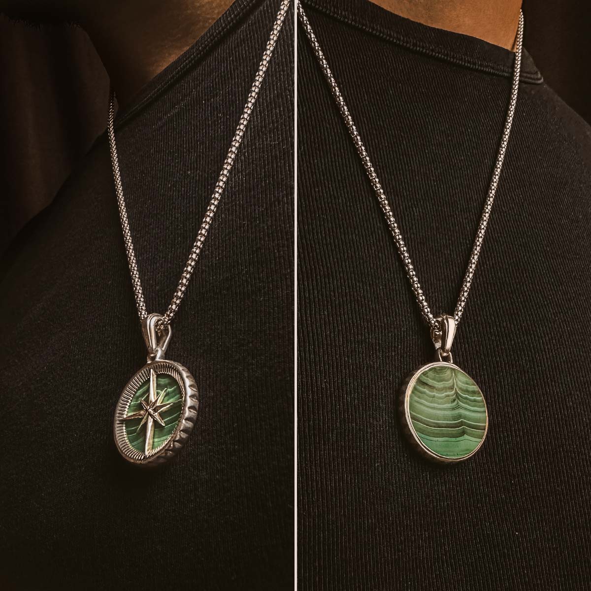 Safar - Sterling Silver Malachite Compass Pendant - Image 6