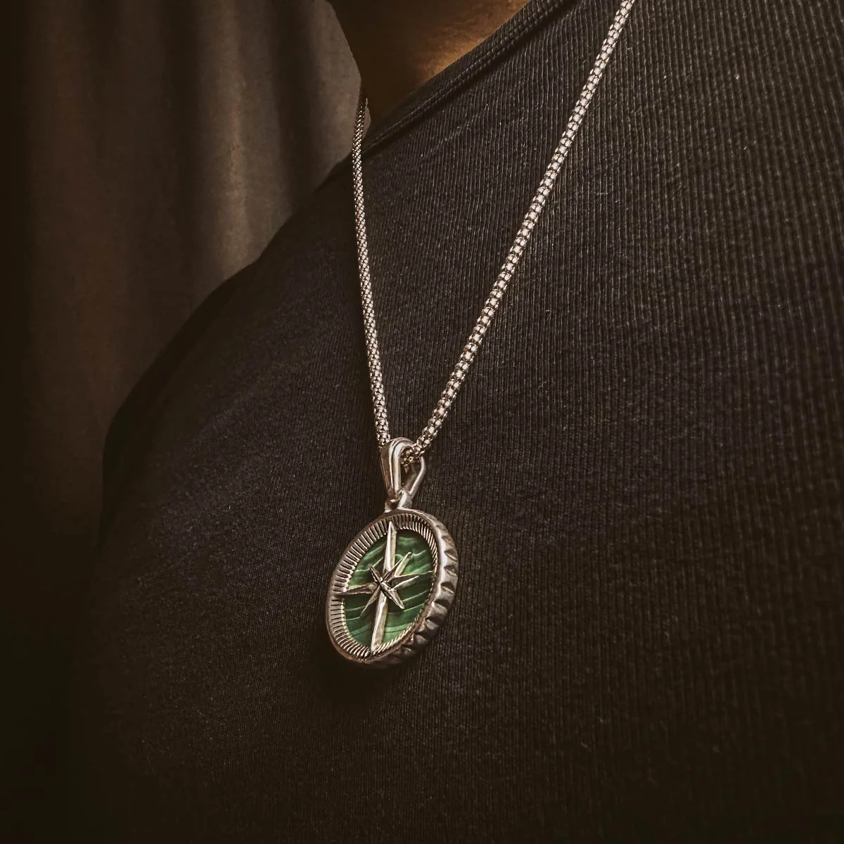 Safar - Sterling Silver Malachite Compass Pendant - Image 8