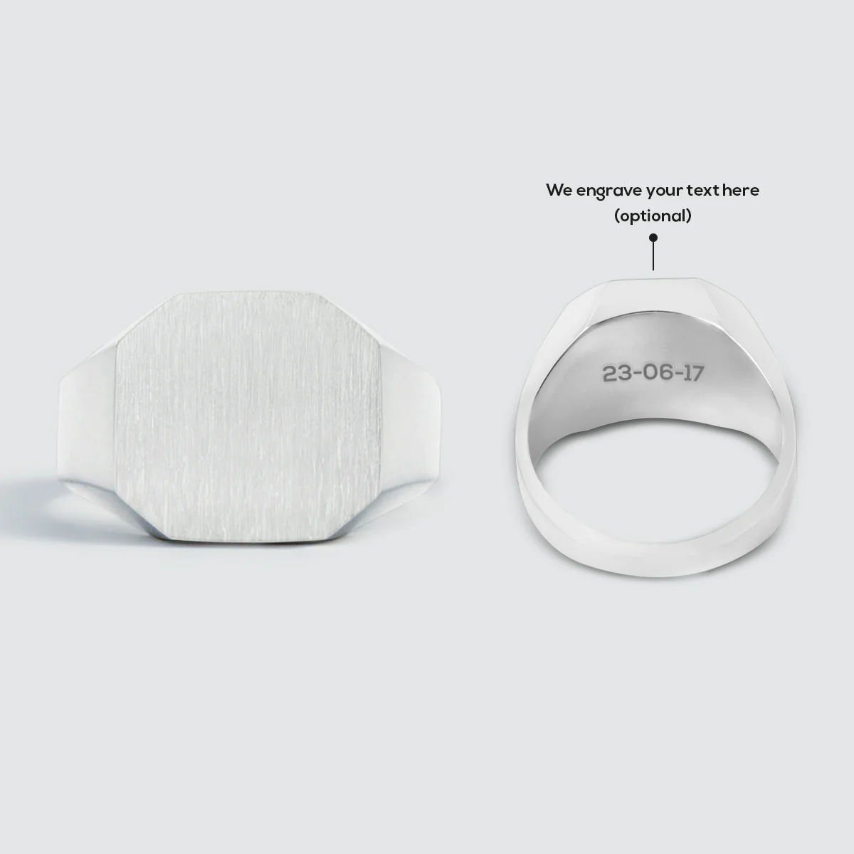 Tameem - Matt Brushed Silver Signet Ring 13mm - Image 5
