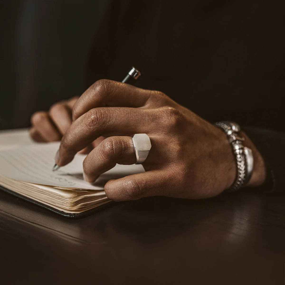 Tameem - Matt Brushed Silver Signet Ring 13mm - Image 6