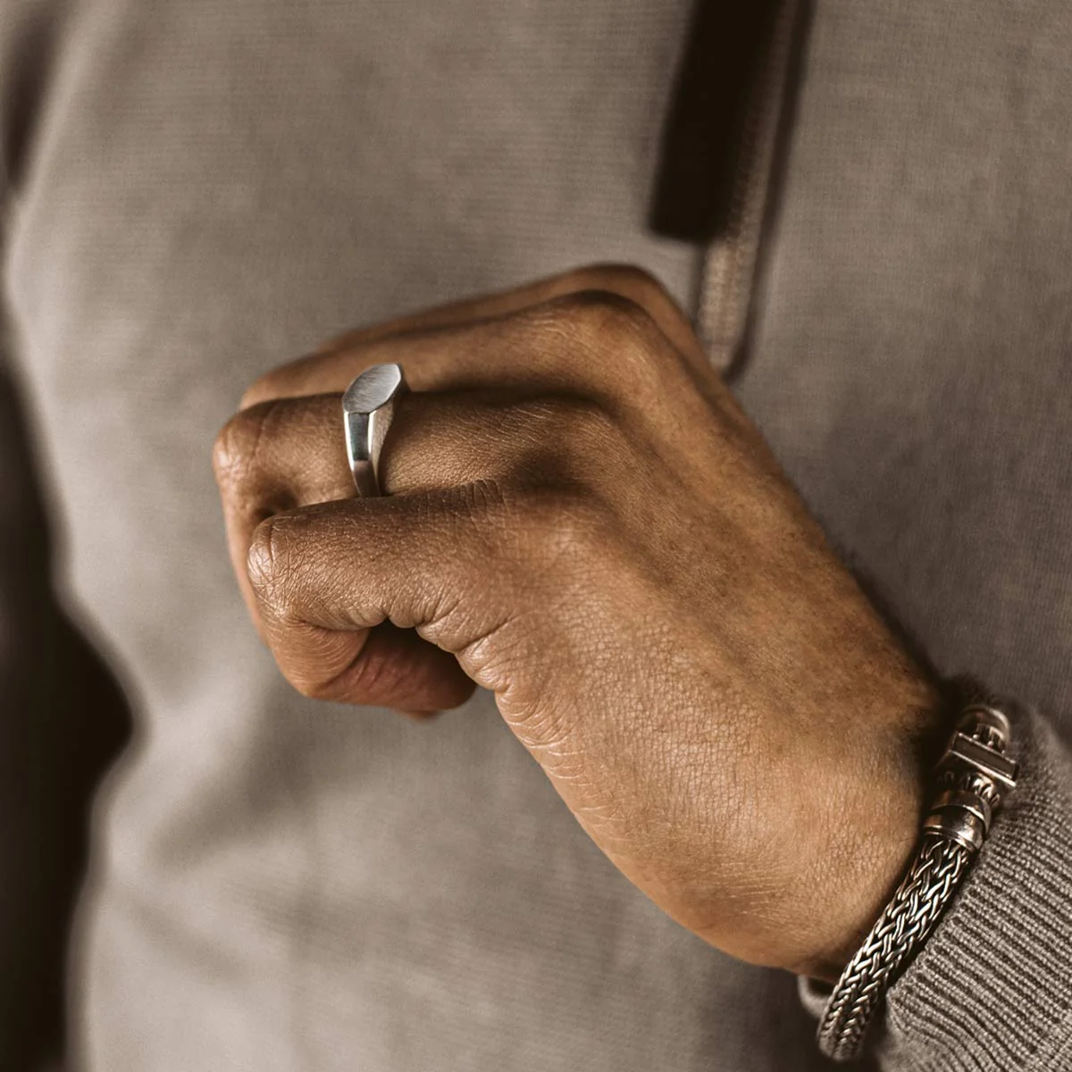 Tariq - Matte Brushed Silver Signet Ring 7mm - Image 10
