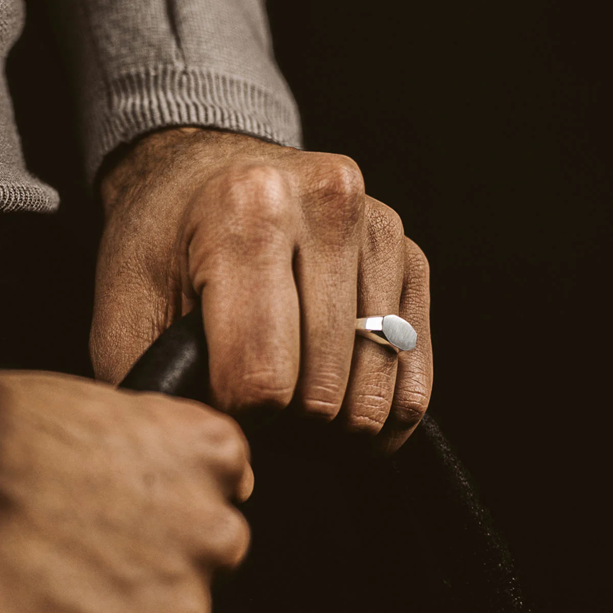 Tariq - Matte Brushed Silver Signet Ring 7mm - Image 2