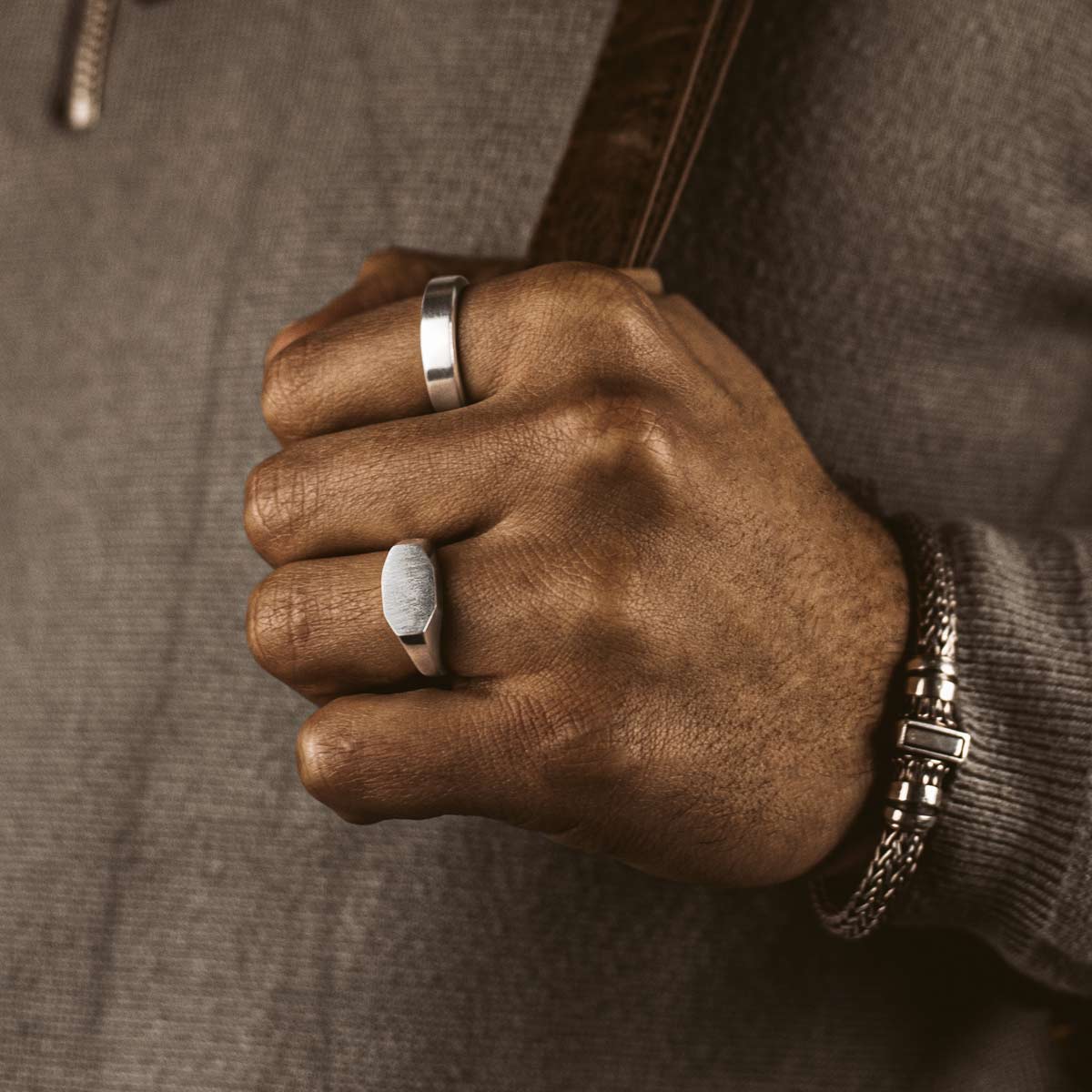 Tariq - Matte Brushed Silver Signet Ring 7mm - Image 4