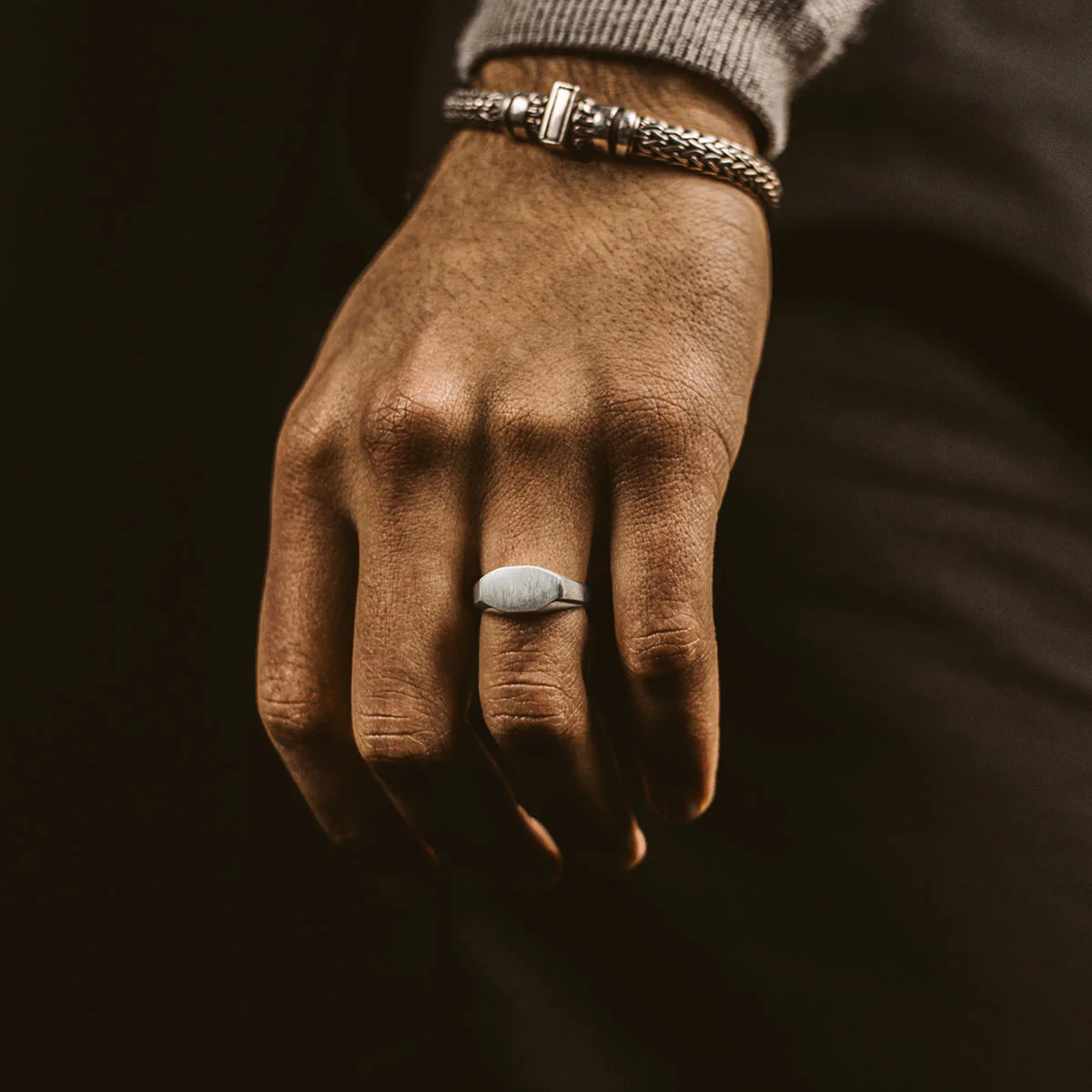 Tariq - Matte Brushed Silver Signet Ring 7mm - Image 6