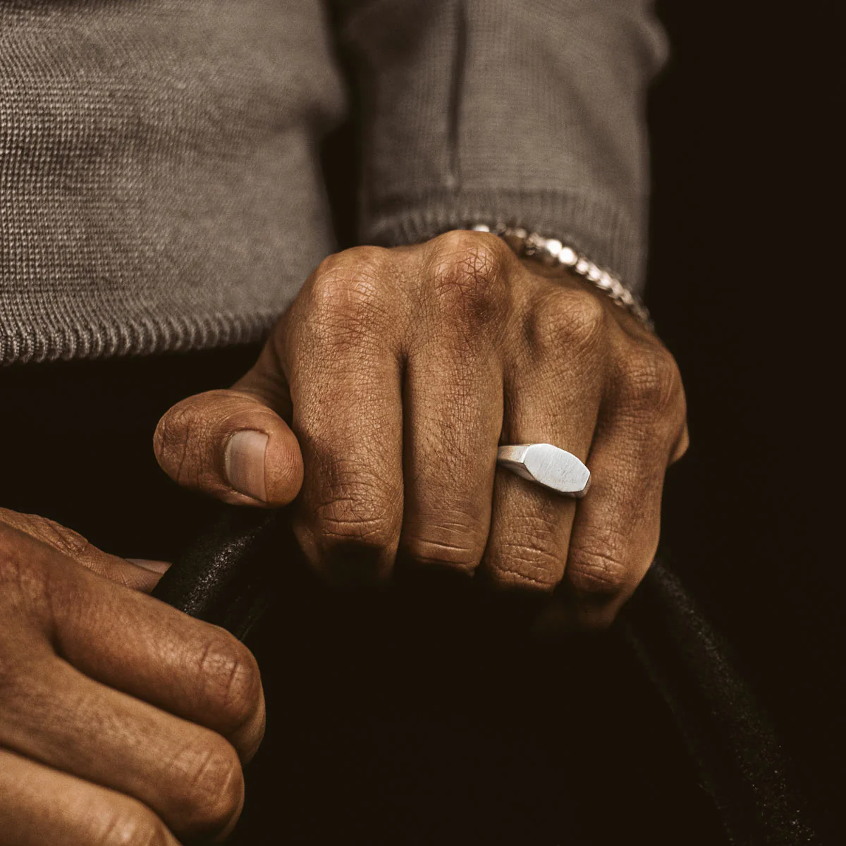 Tariq - Matte Brushed Silver Signet Ring 7mm - Image 8