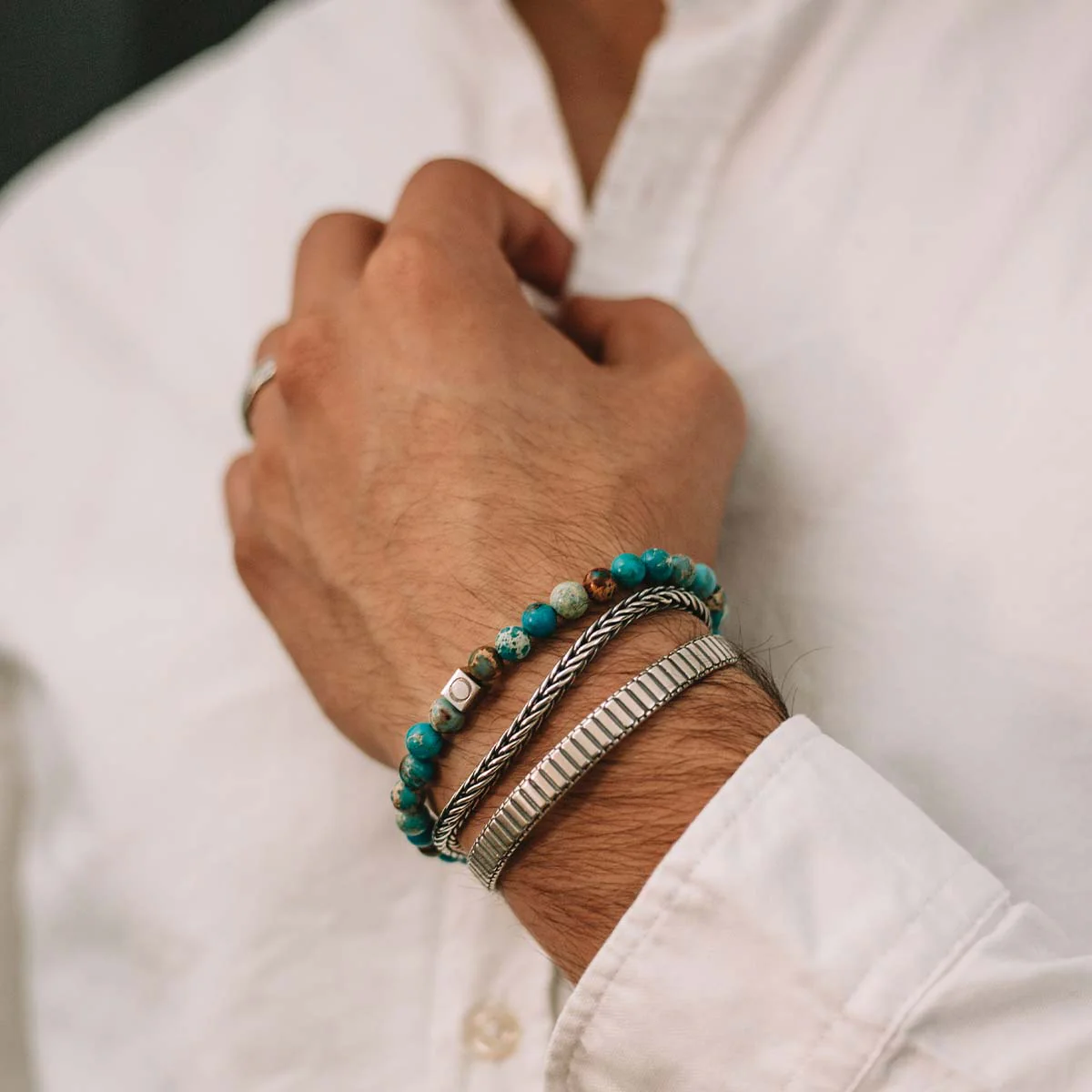 Alfiruz - Turquoise Beaded Bracelet 6mm - Image 4