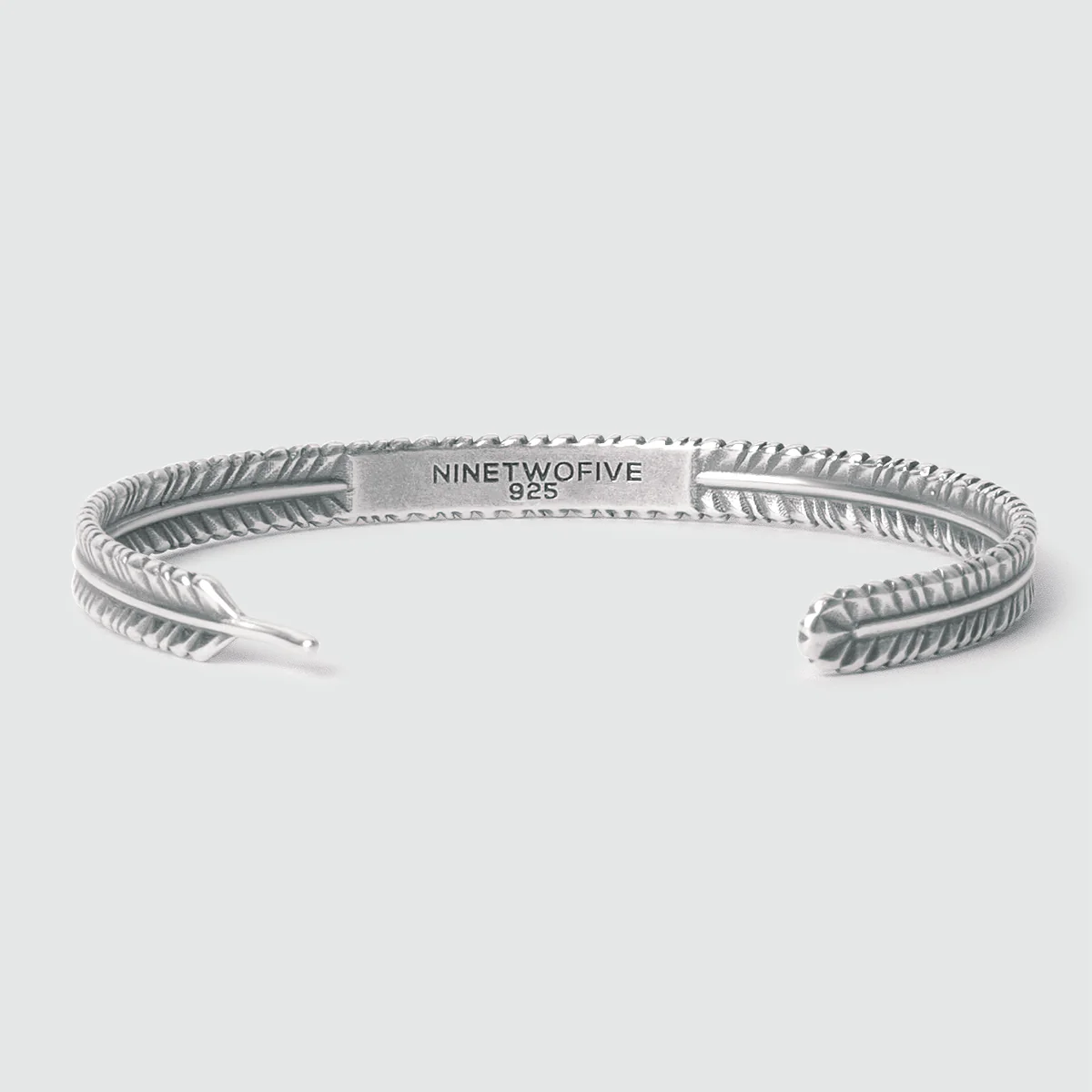 Zahir - Thin Sterling Silver Feather Bangle 6mm - Image 5
