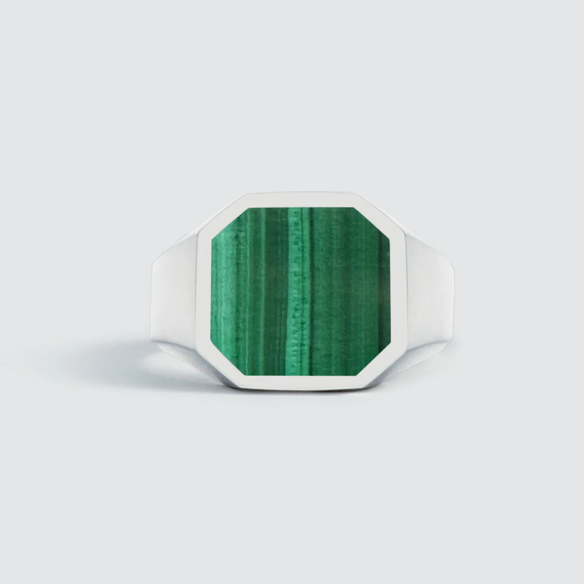 Zaid - Sterling Silver Malachite Signet Ring 13mm - Image 3