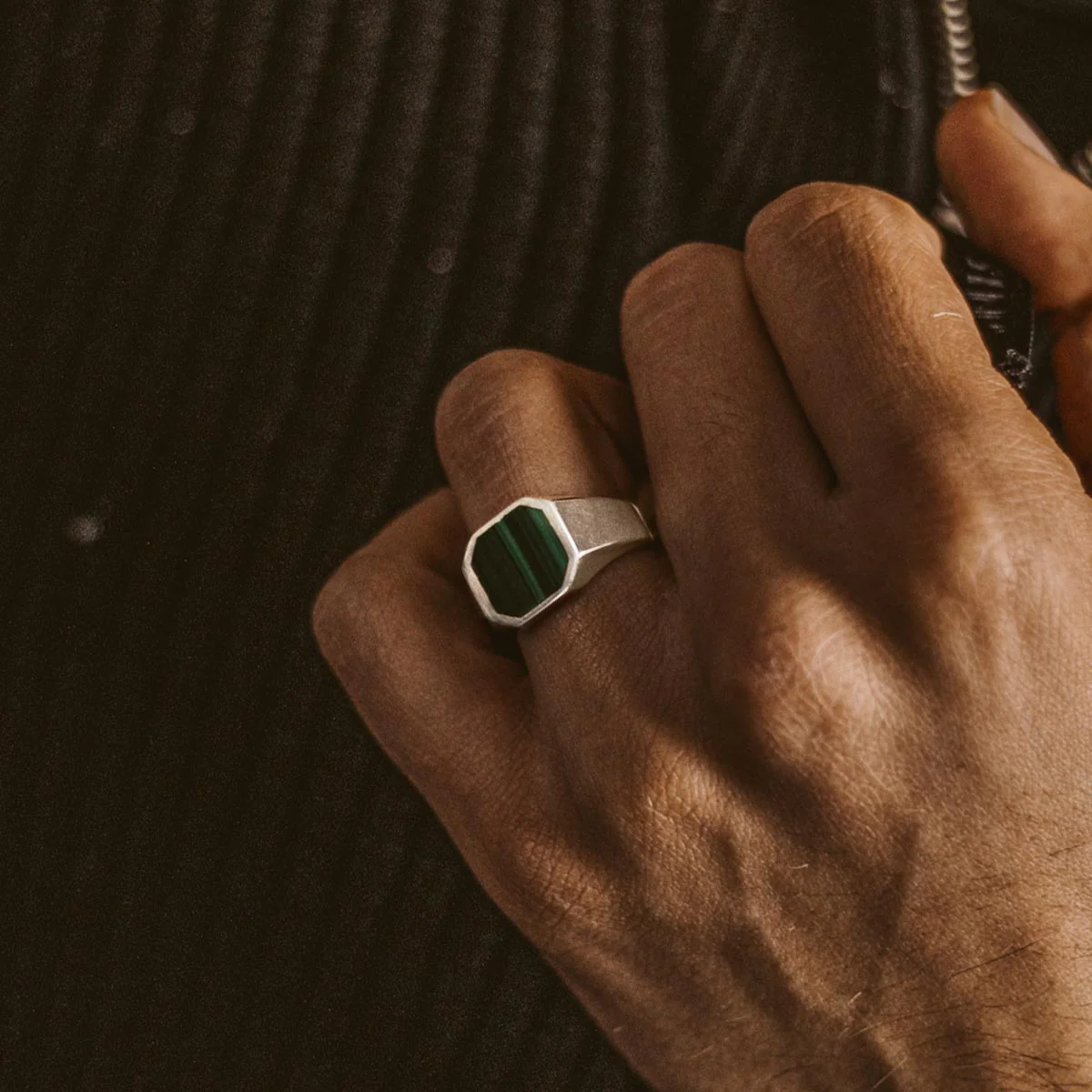 Zaid - Sterling Silver Malachite Signet Ring 13mm - Image 4