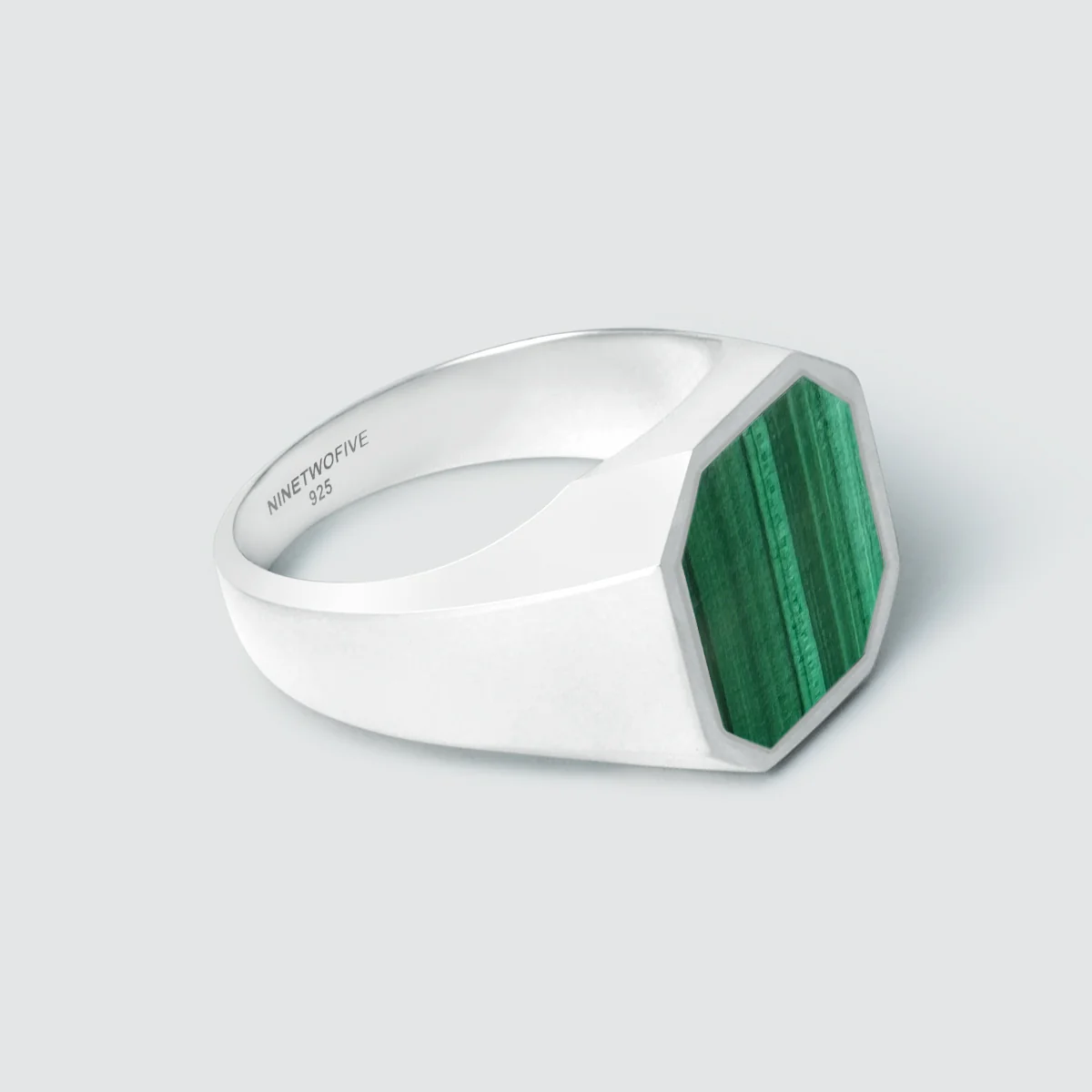 Zaid - Sterling Silver Malachite Signet Ring 13mm - Image 5