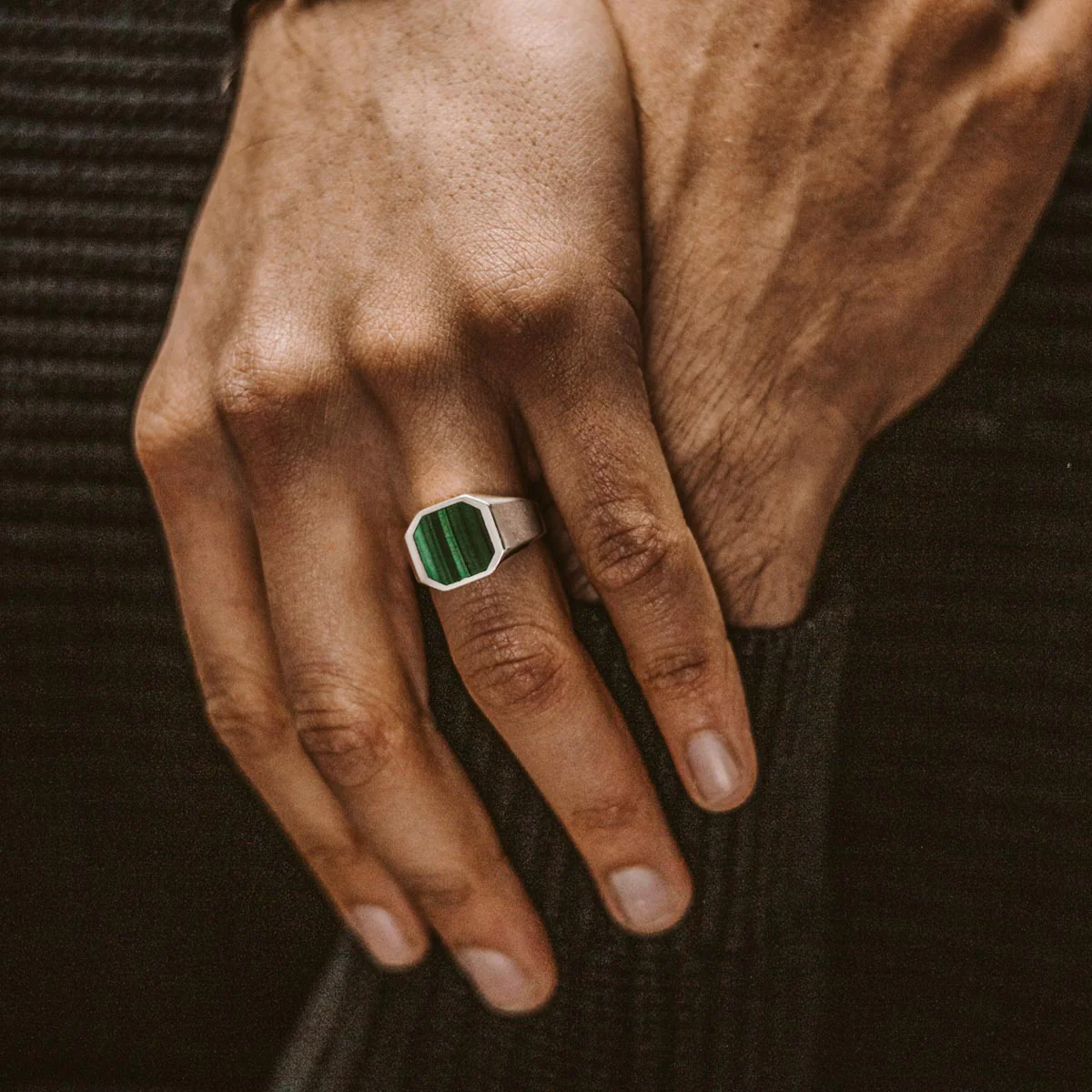 Zaid - Sterling Silver Malachite Signet Ring 13mm - Image 6