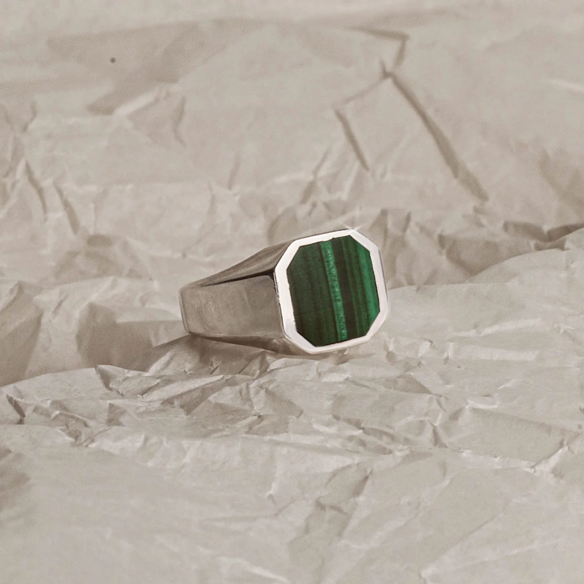 Zaid - Sterling Silver Malachite Signet Ring 13mm - Image 7