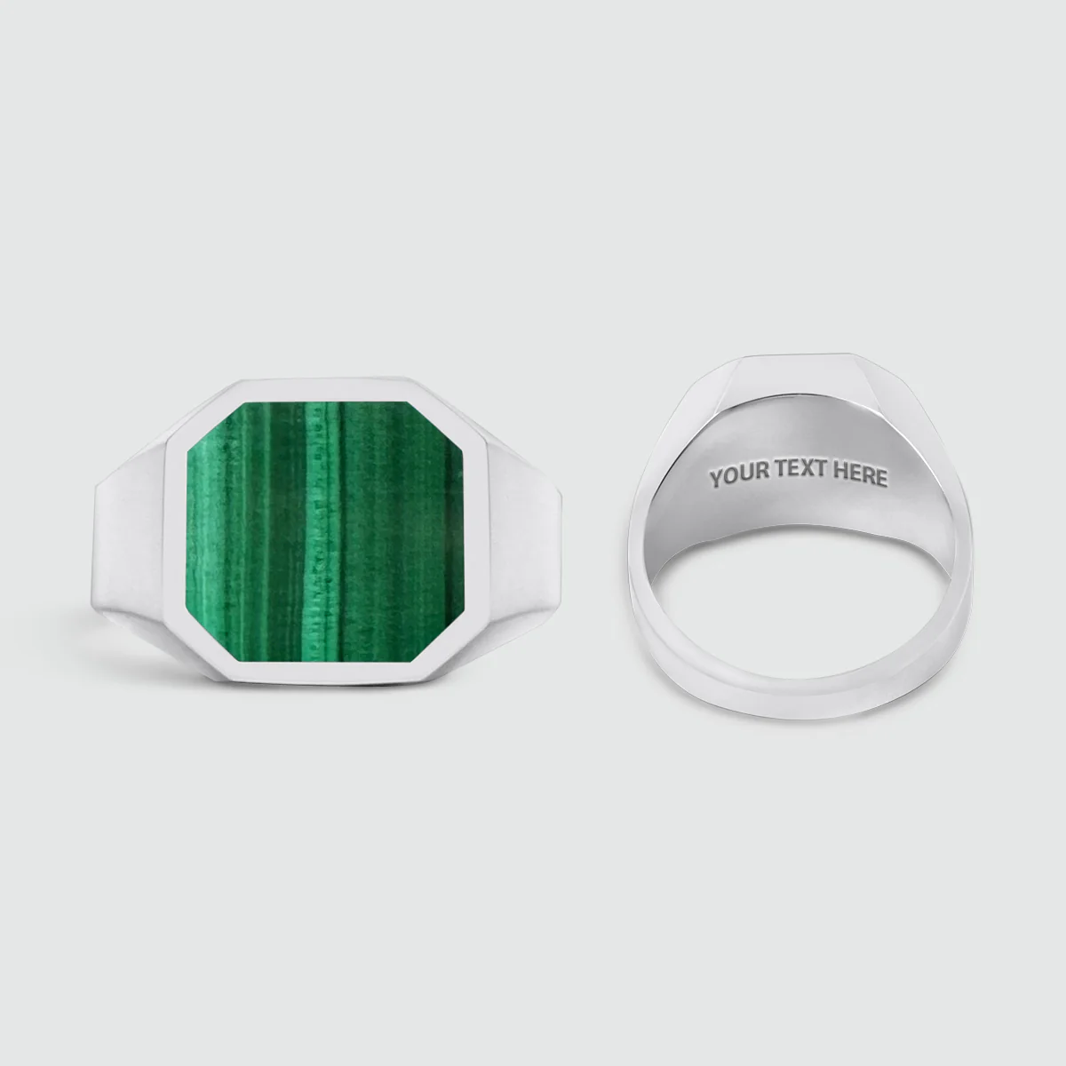 Zaid - Sterling Silver Malachite Signet Ring 13mm - Image 8