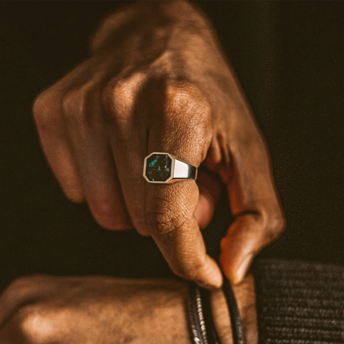 Zaire -  Sterling Silver Chrysocolla Signet Ring 13mm - Image 4
