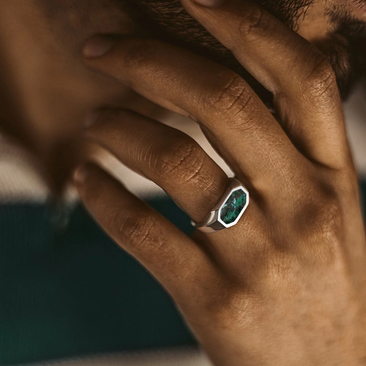 Zariq - Elegant Chrysocolla Stone Signet Ring 7mm - Image 10