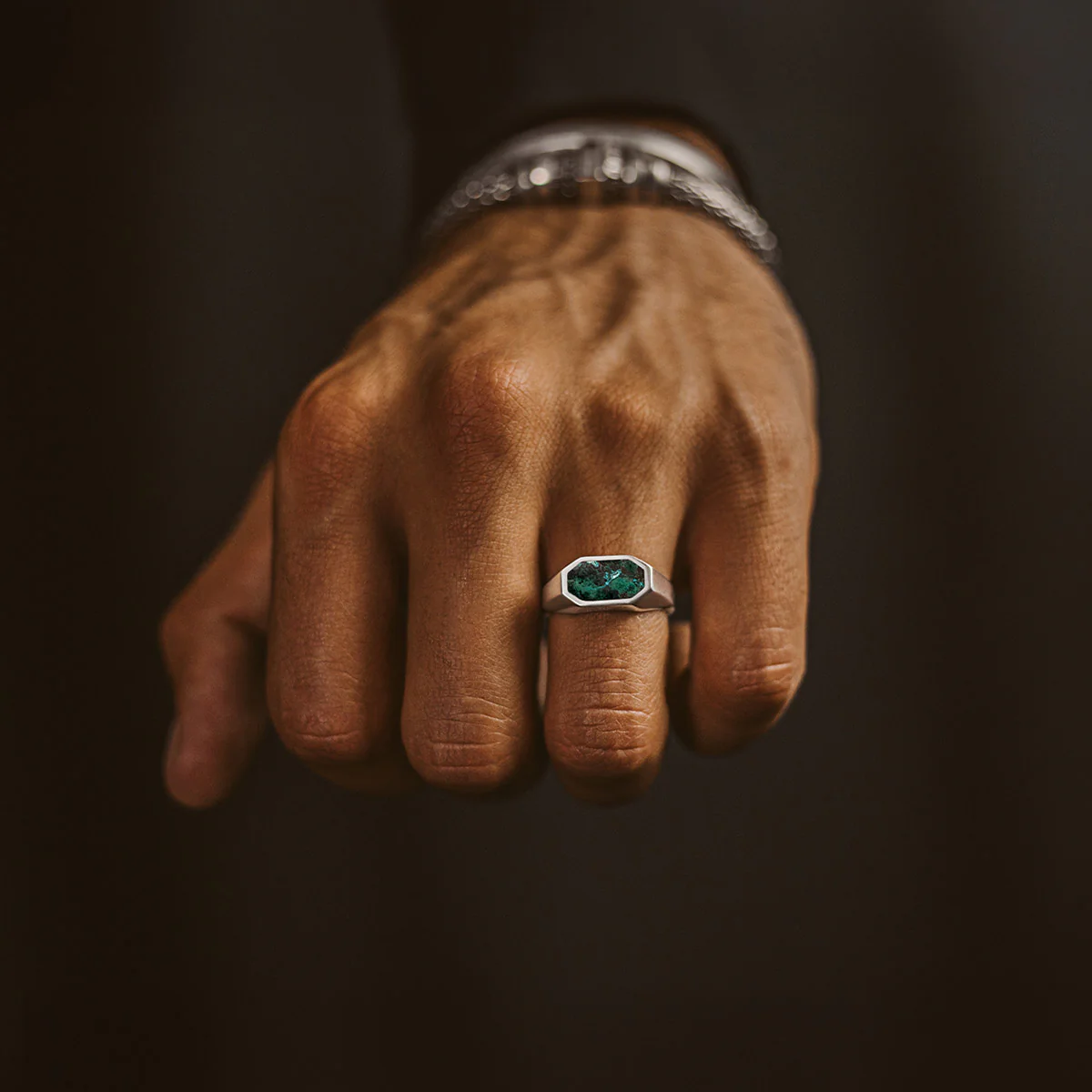 Zariq - Elegant Chrysocolla Stone Signet Ring 7mm - Image 4