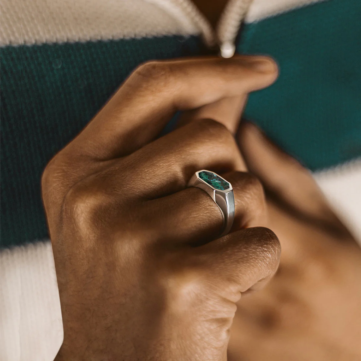 Zariq - Elegant Chrysocolla Stone Signet Ring 7mm - Image 6