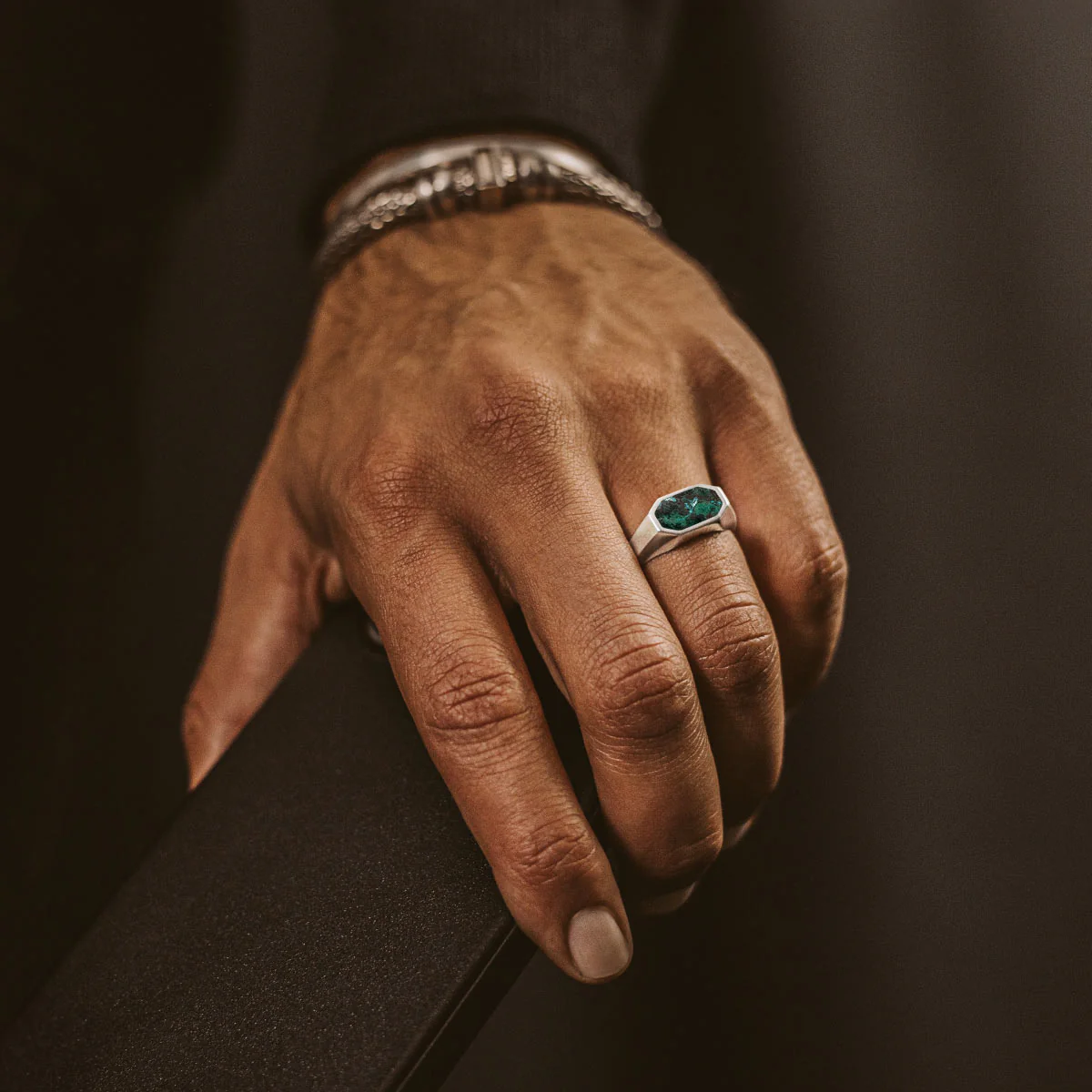 Zariq - Elegant Chrysocolla Stone Signet Ring 7mm - Image 8